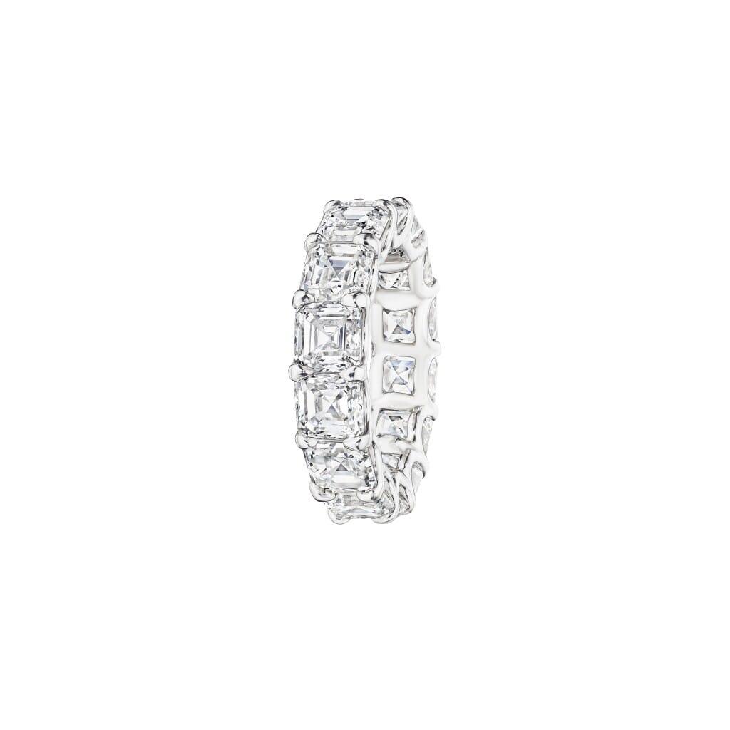 Platinum and 10.13ctw Asscher Cut Diamond Eternity Band Ring