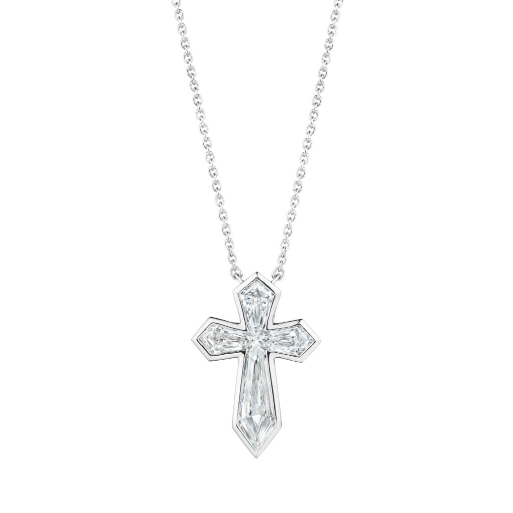 Platinum and Diamond Cross Pendant Necklace