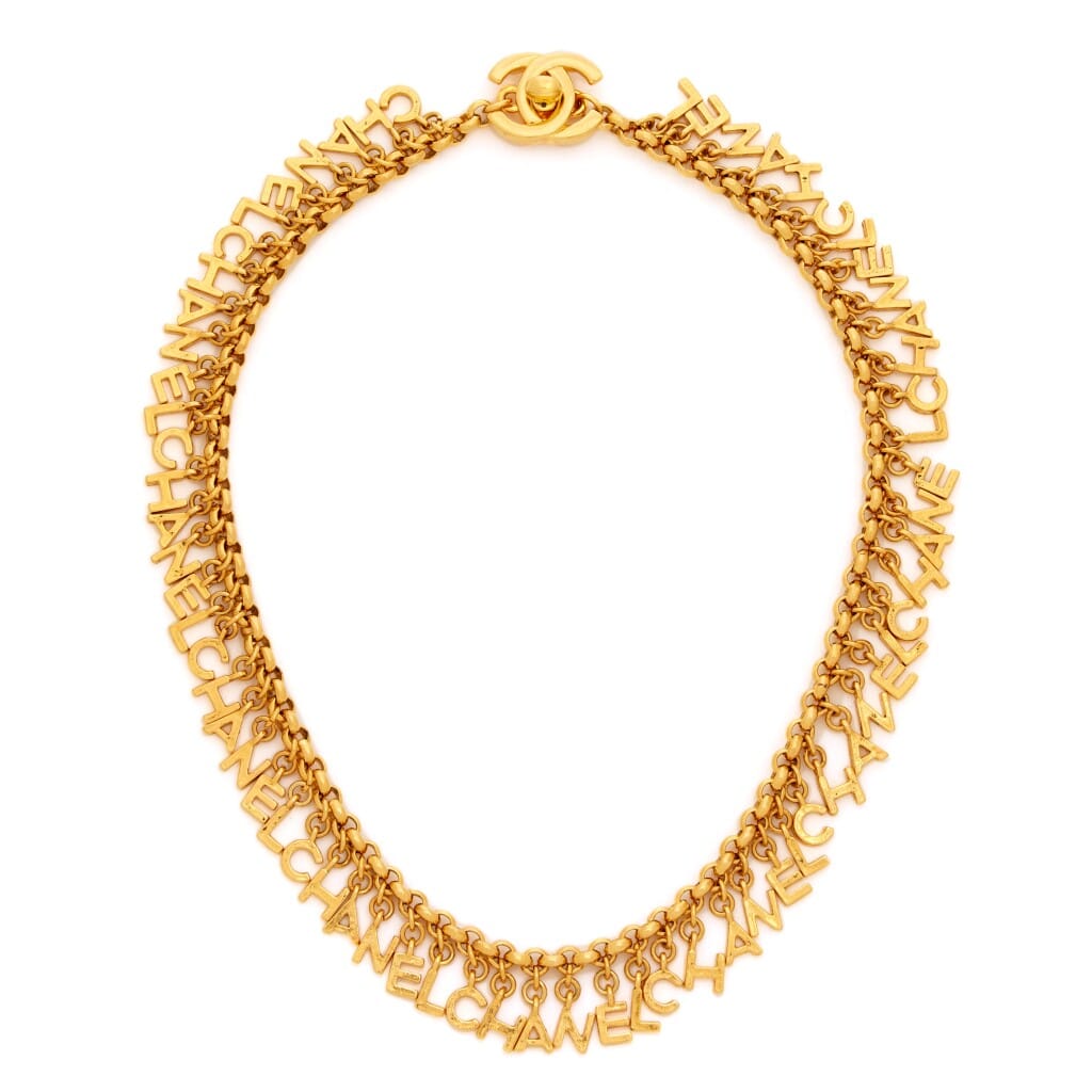 Gold Metal Chain CC Logo Lettering Turnlock Necklace, 1996