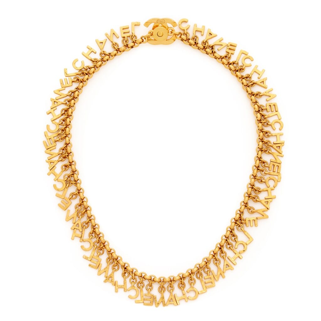 Gold Metal Chain CC Logo Lettering Turnlock Necklace, 1996