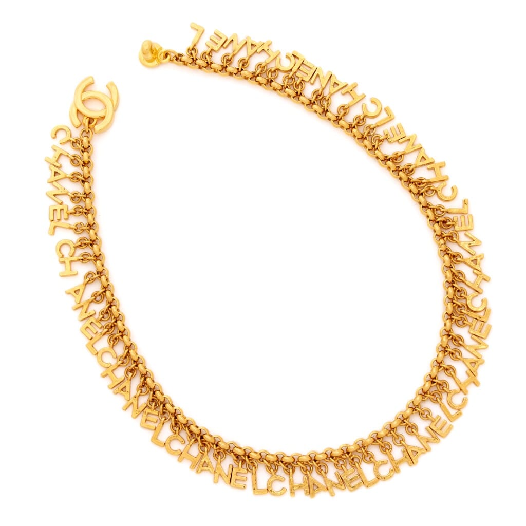 Gold Metal Chain CC Logo Lettering Turnlock Necklace, 1996
