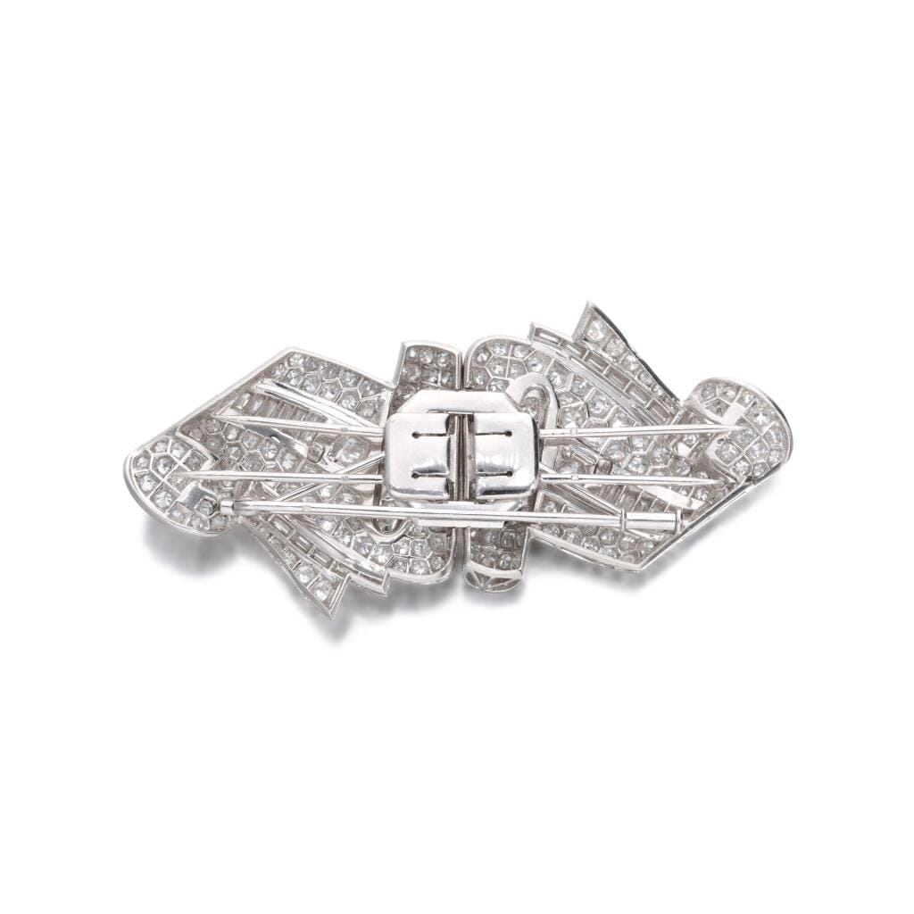 Art Deco Platinum, White Gold and Diamond Double Clip Brooch