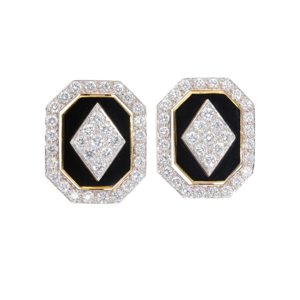 Platinum Topped Gold, Diamond and Enamel Earclips