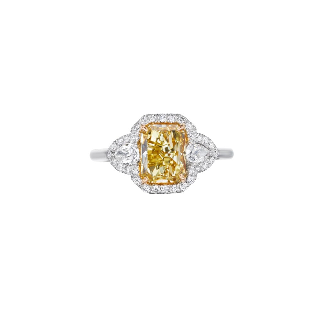 Platinum, Gold, 1.56ct Radiant Cut Fancy Brownish Yellow Diamond and Diamond Ring
