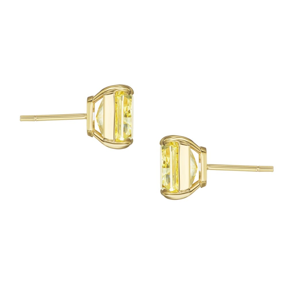 Gold and 6.59ctw Radiant Cut Fancy Intense Yellow Diamond Stud Earrings