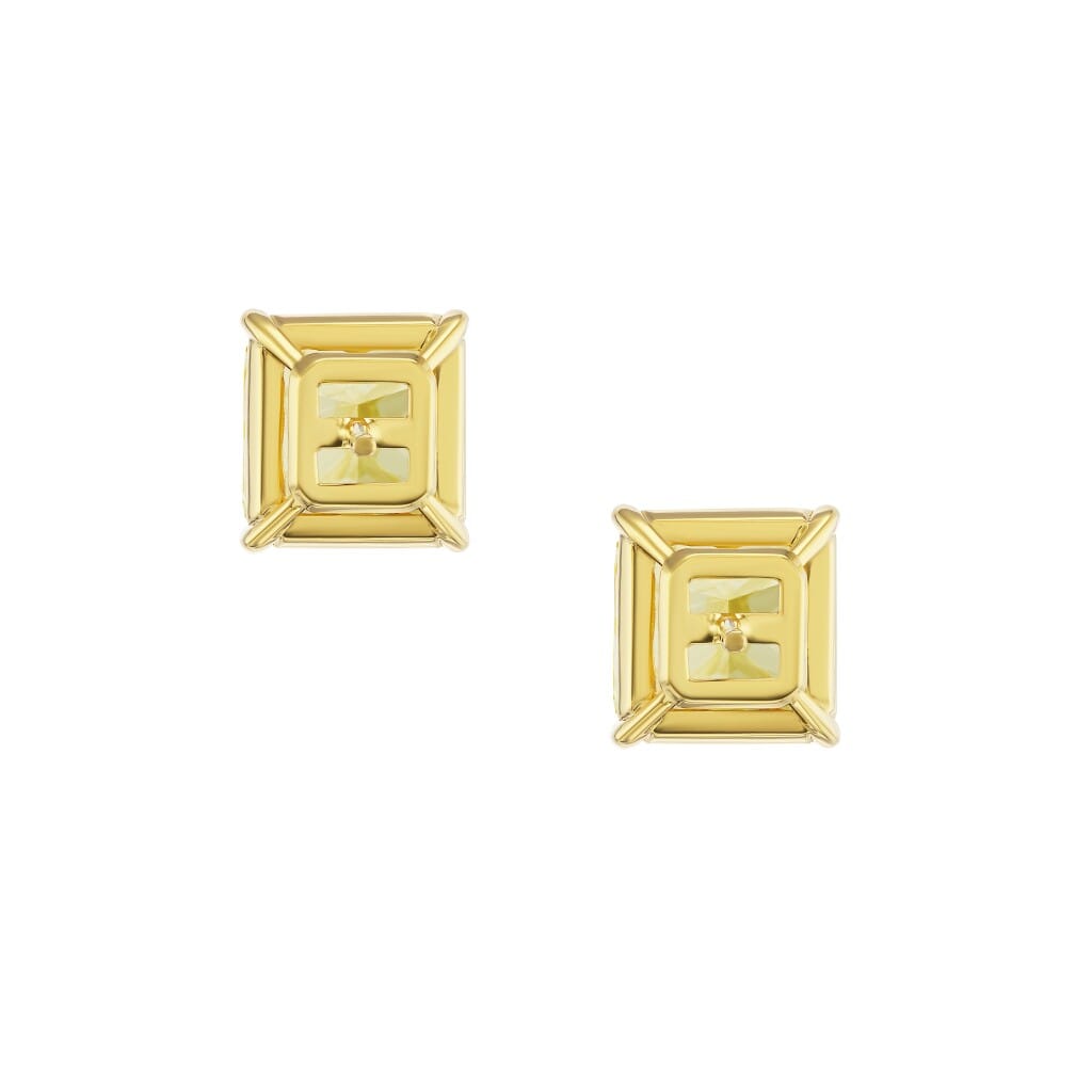 Gold and 6.59ctw Radiant Cut Fancy Intense Yellow Diamond Stud Earrings