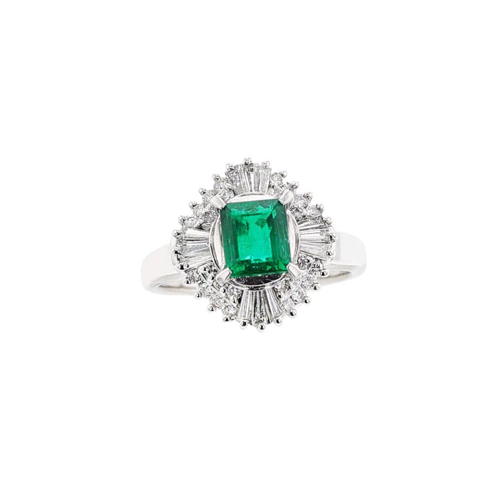 Platinum, 1.00ct Emerald and Diamond Ballerina Ring