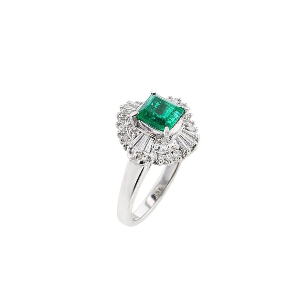 Platinum, 1.00ct Emerald and Diamond Ballerina Ring