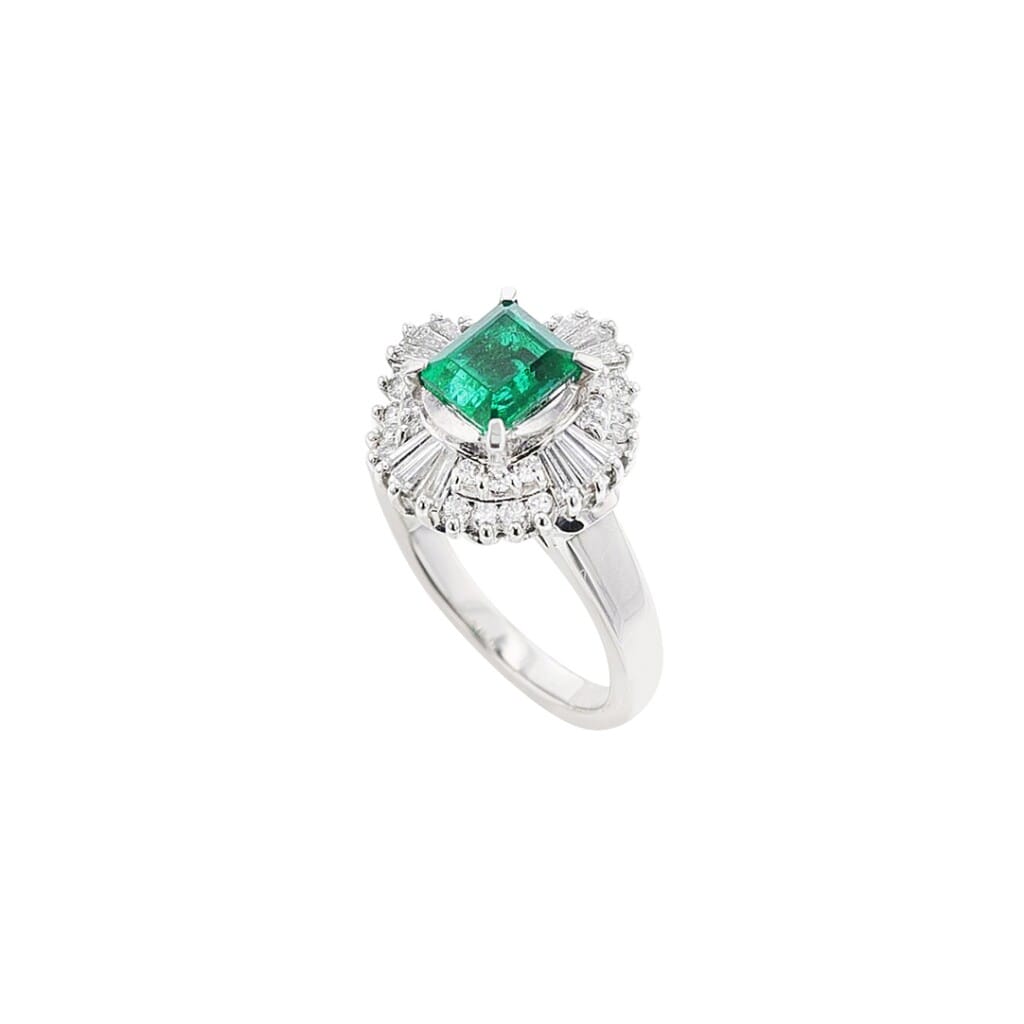 Platinum, 1.00ct Emerald and Diamond Ballerina Ring