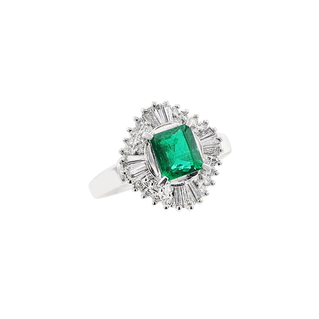 Platinum, 1.00ct Emerald and Diamond Ballerina Ring