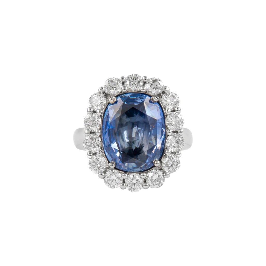 White Gold, 7.60ct Ceylon Sapphire and Diamond Ring