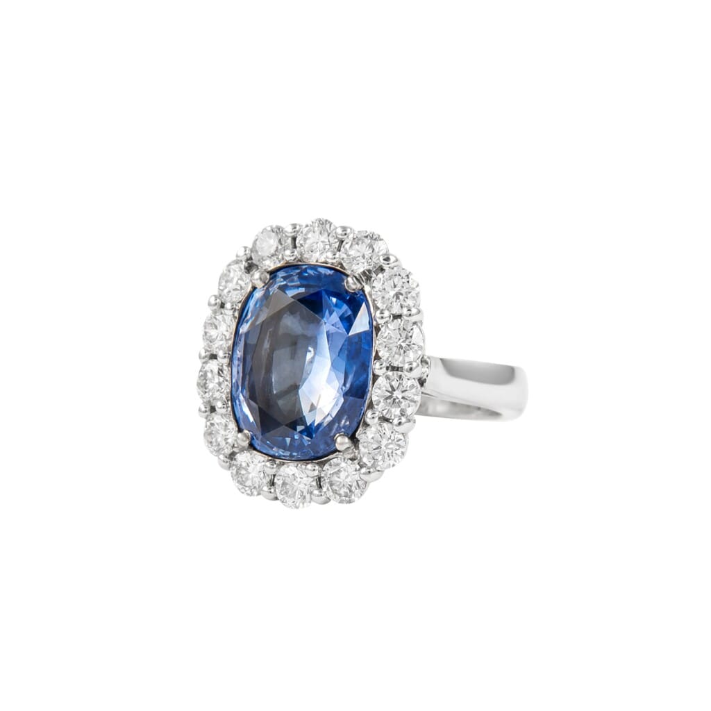 White Gold, 7.60ct Ceylon Sapphire and Diamond Ring