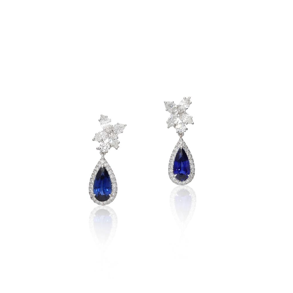 White Gold, 4.15ct Sapphire and Diamond Drop Earclips