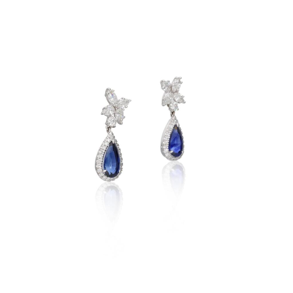White Gold, 4.15ct Sapphire and Diamond Drop Earclips