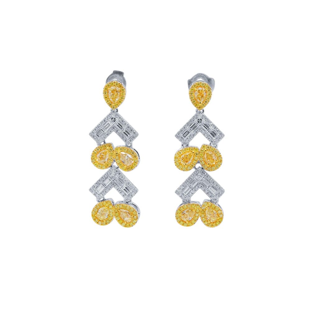 White Gold, Gold, Fancy Yellow Diamond and Diamond Chandelier Earrings