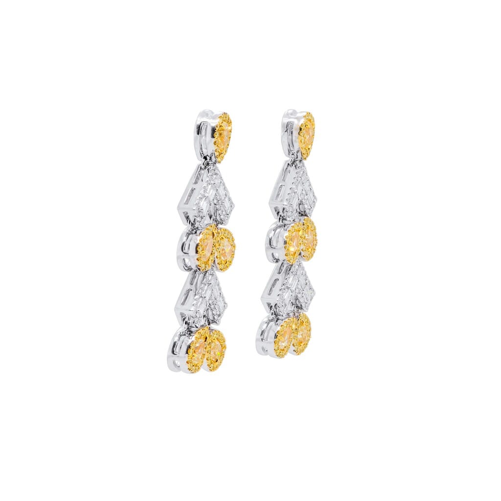 White Gold, Gold, Fancy Yellow Diamond and Diamond Chandelier Earrings