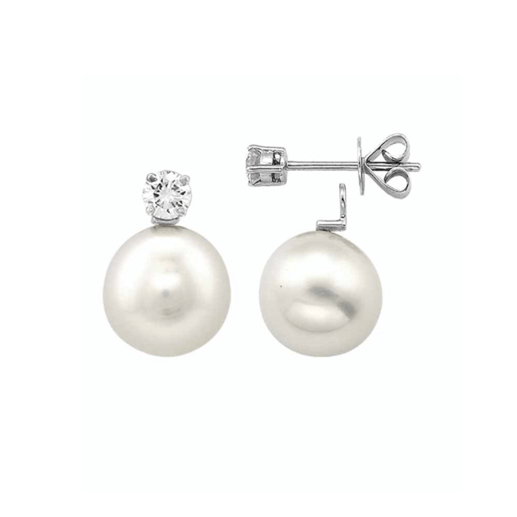 White Gold, Cultured South Sea Pearl and Diamond Convertible Stud Earrings