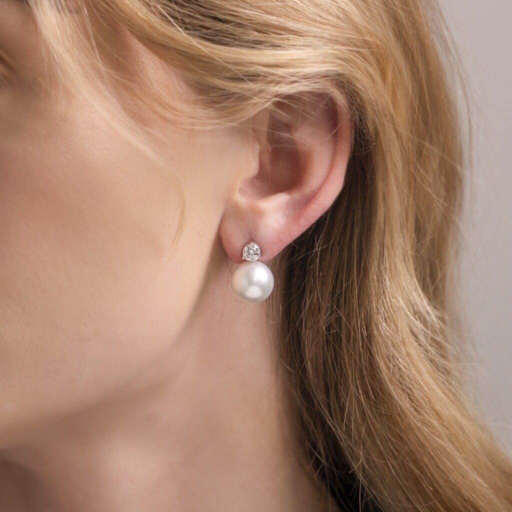 White Gold, South Sea Cultured Pearl Diamond Classic Earrings