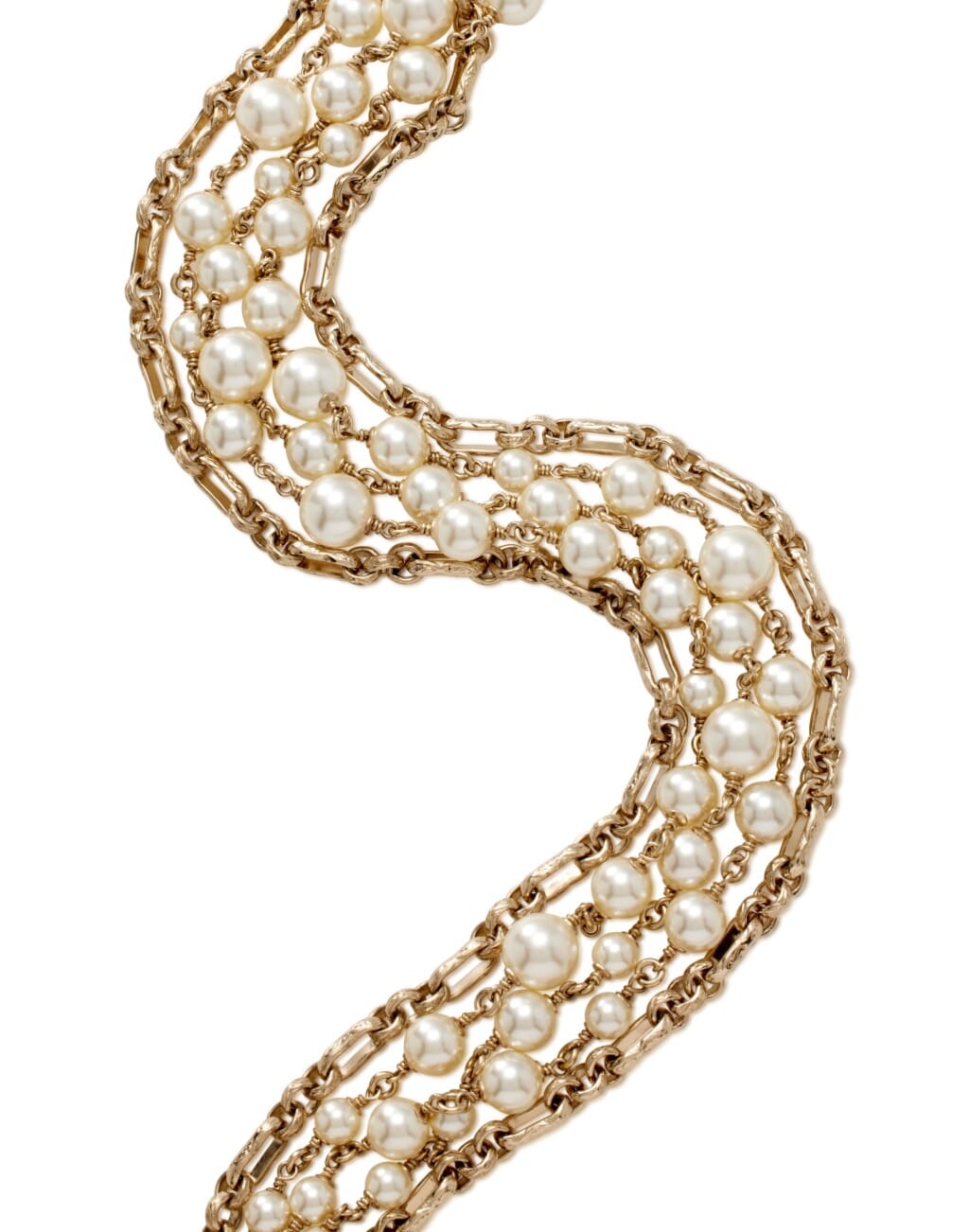 Multi Strand Gold Metal and Imitation Pearl Oversize CC Necklace, 2017