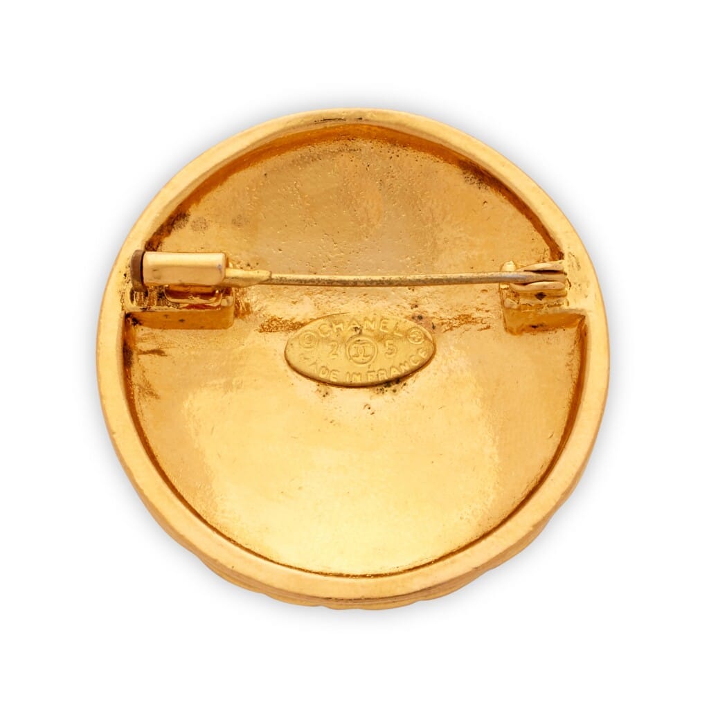 Gold Metal Quilted CC Brooch, 1980s