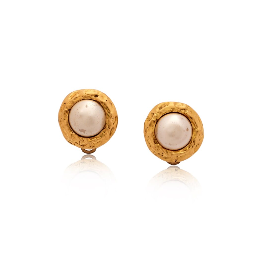 Gold Metal and Imitation Pearl Clip-On Earrings, 1990s