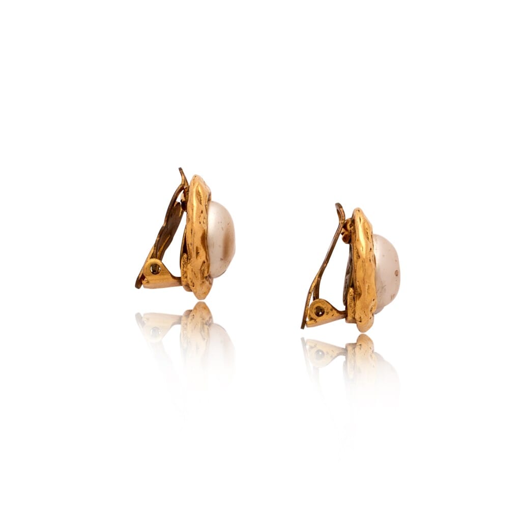 Gold Metal and Imitation Pearl Clip-On Earrings, 1990s