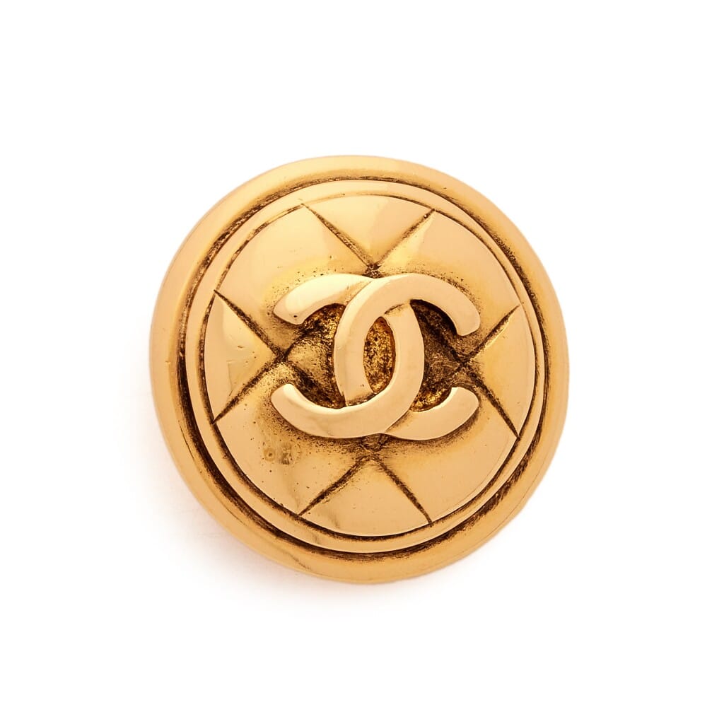 Gold Metal Quilted CC Brooch, 1980s