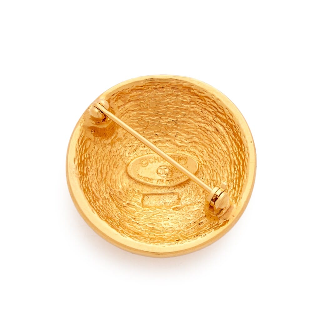 Gold Metal Quilted CC Brooch, 1980s