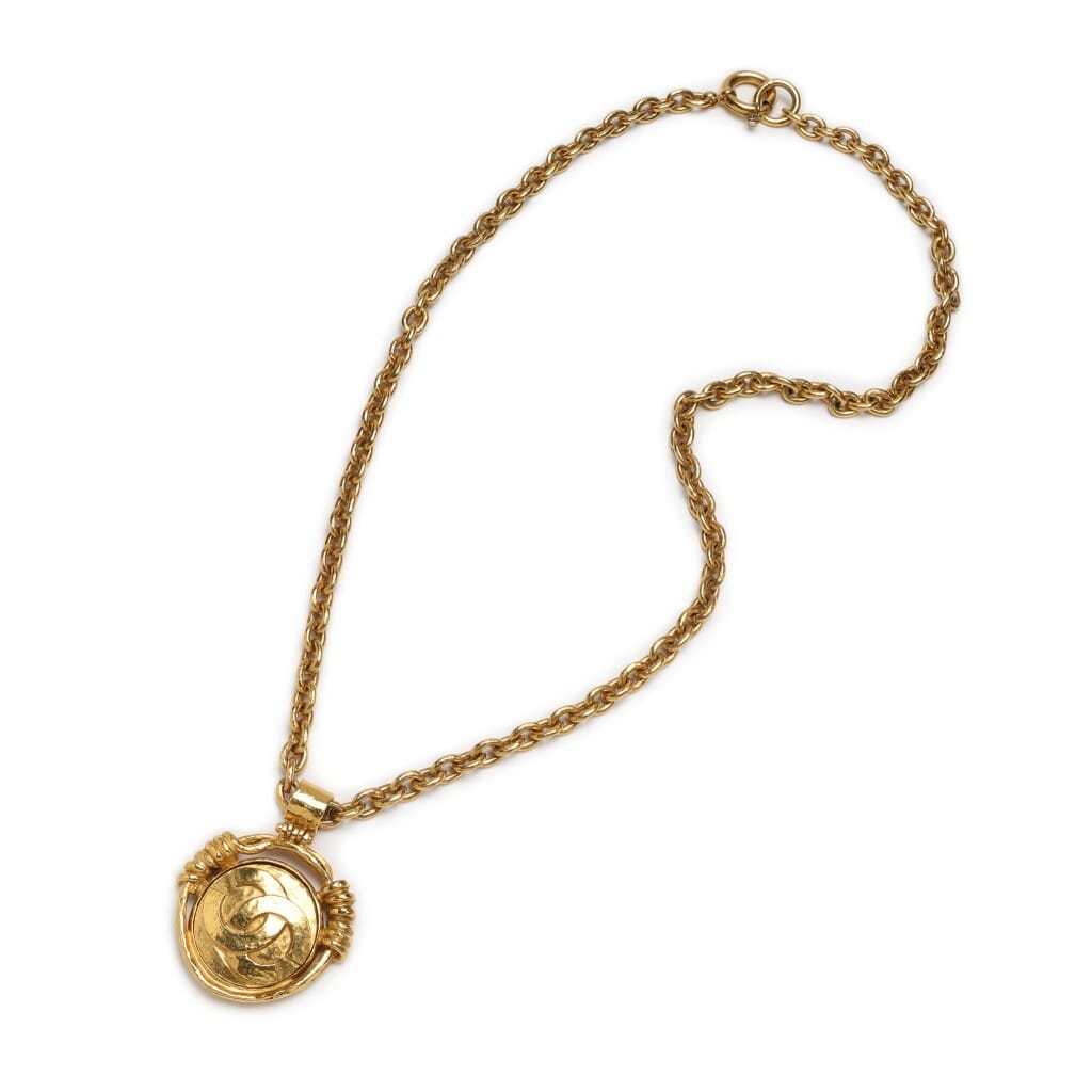 Round Edge CC Medallion and Mirror Necklace, 1980s