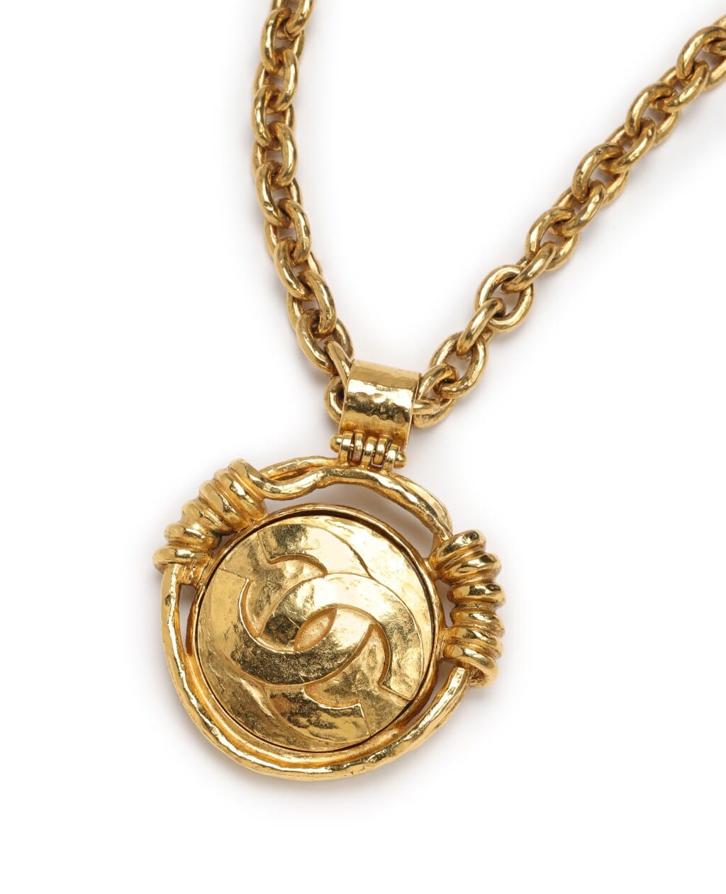 Round Edge CC Medallion and Mirror Necklace, 1980s