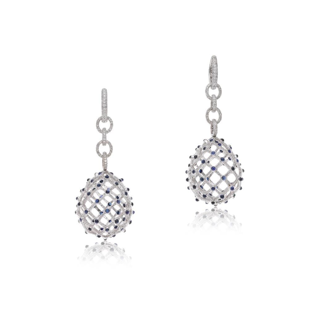 White Gold, Sapphire and Diamond Drop Earrings