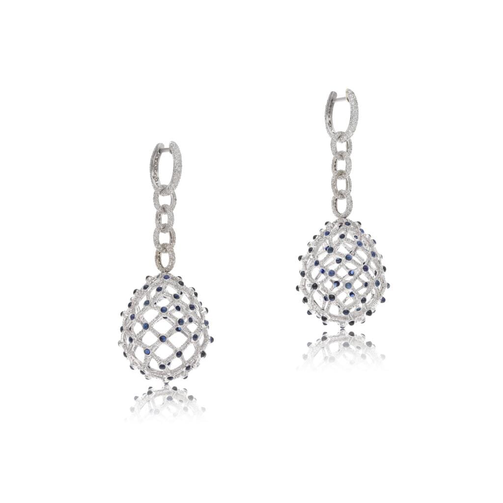 White Gold, Sapphire and Diamond Drop Earrings