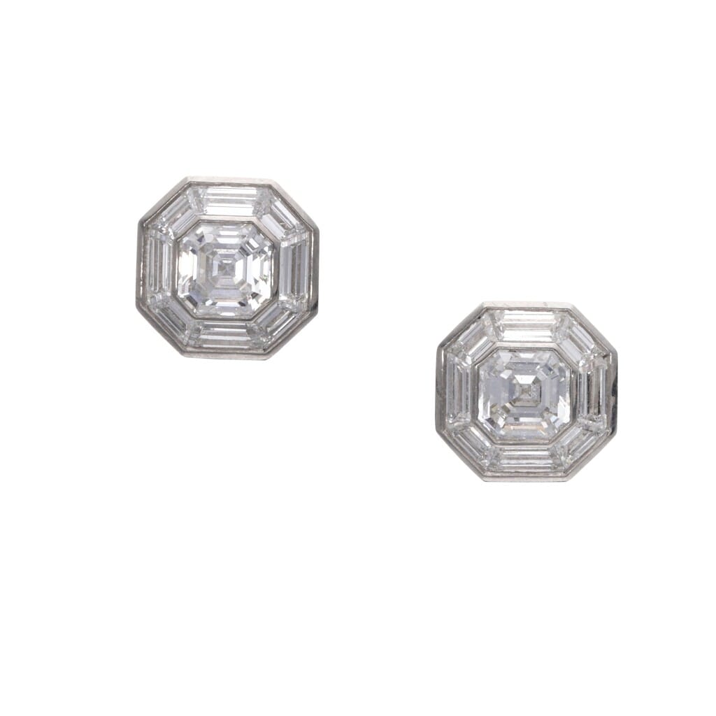 Platinum and 1.40ctw Asscher Cut Diamond Stud Earrings