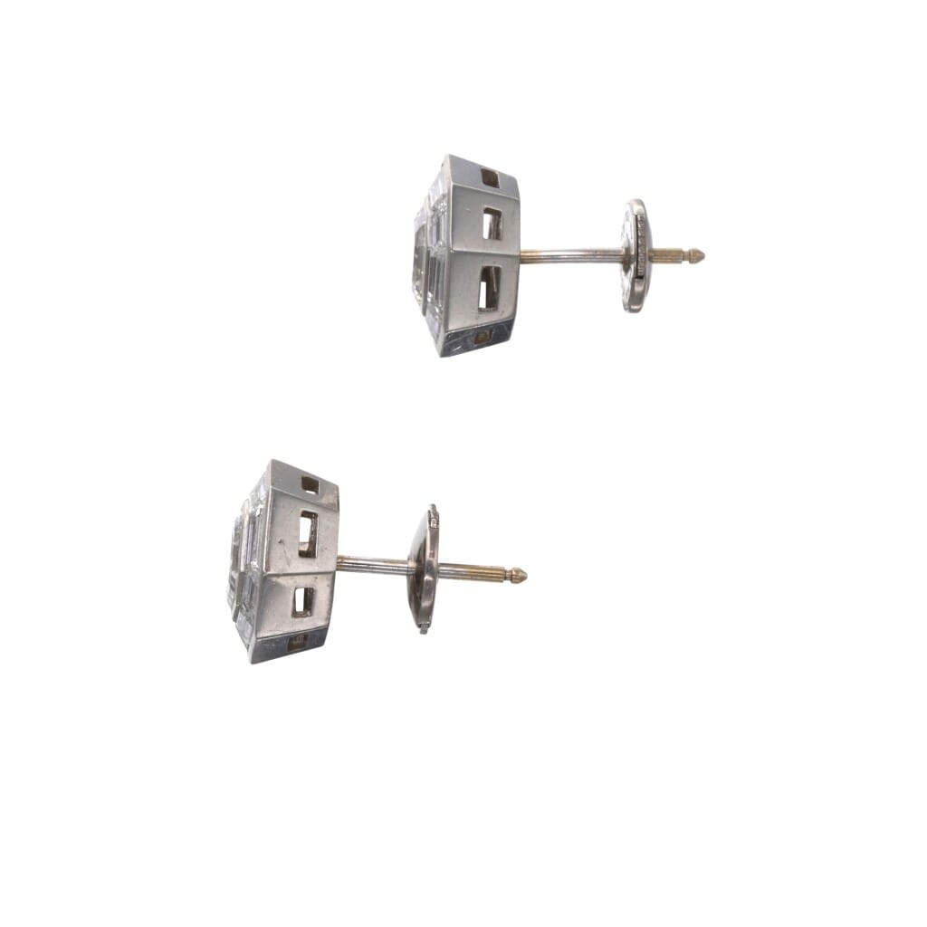 Platinum and 1.40ctw Asscher Cut Diamond Stud Earrings