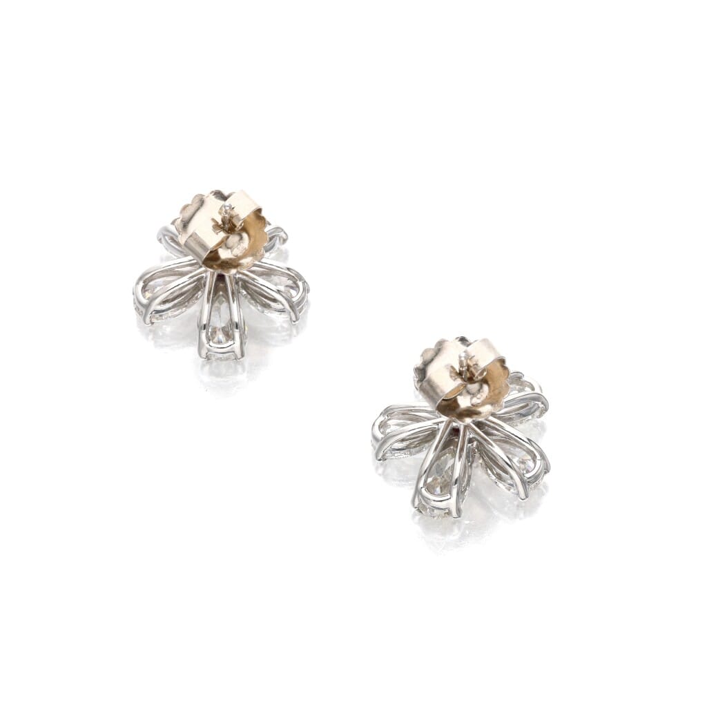 Platinum, Ruby and Diamond Flower Earrings