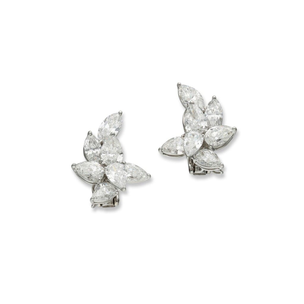 Platinum and 11.60ctw Diamond Cluster Earrings