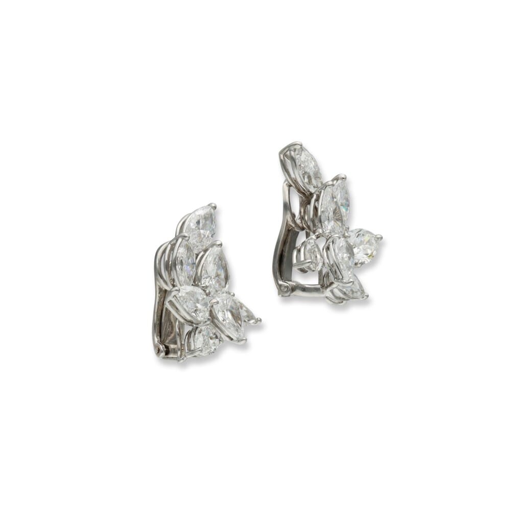 Platinum and 11.60ctw Diamond Cluster Earrings