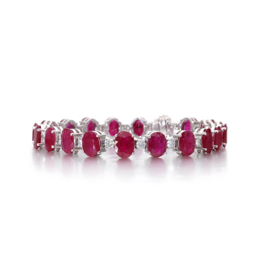 White Gold, Ruby and Diamond Line Bracelet