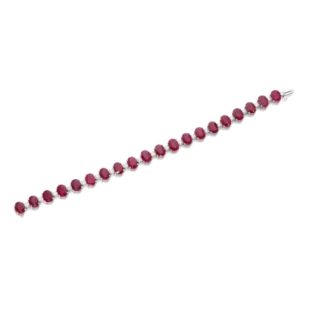 White Gold, Ruby and Diamond Line Bracelet