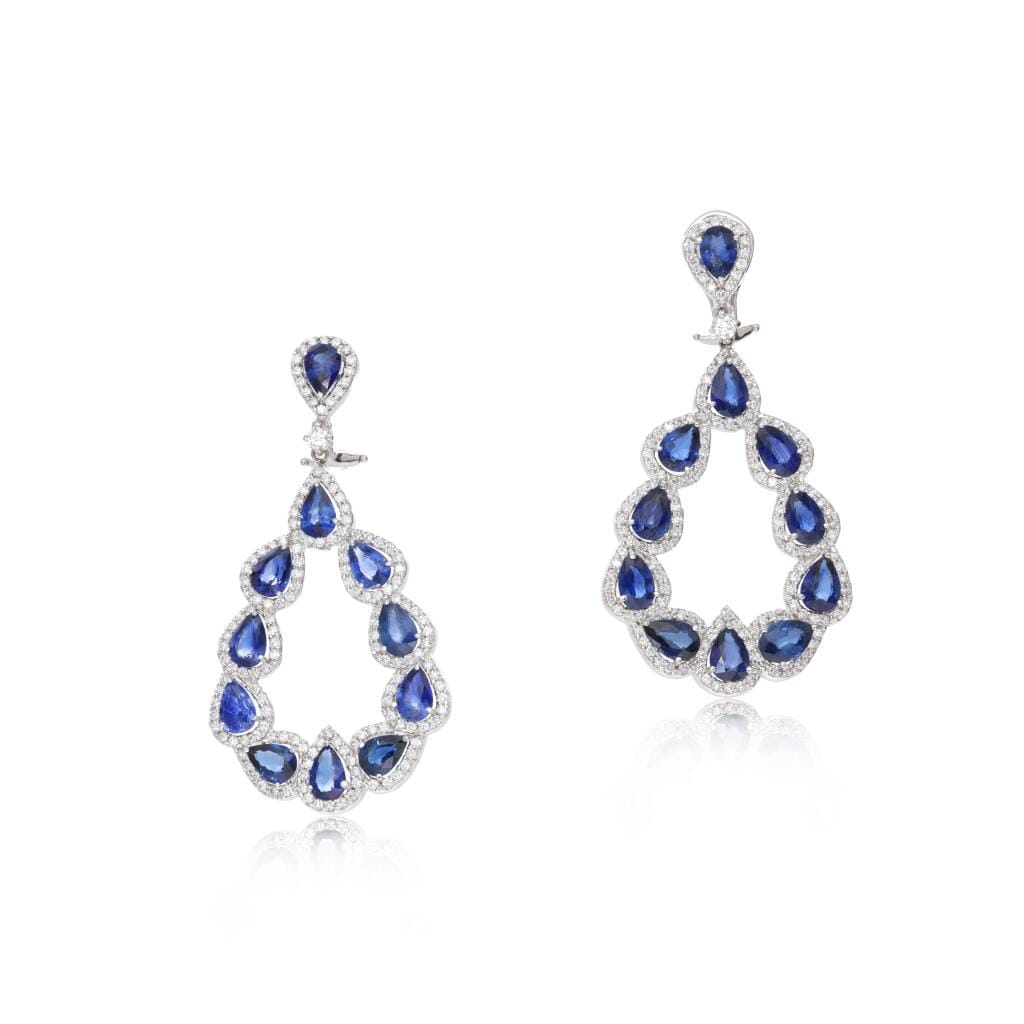 White Gold, Sapphire and Diamond Drop Earclips