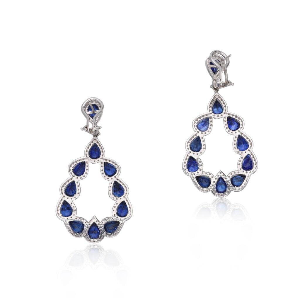 White Gold, Sapphire and Diamond Drop Earclips