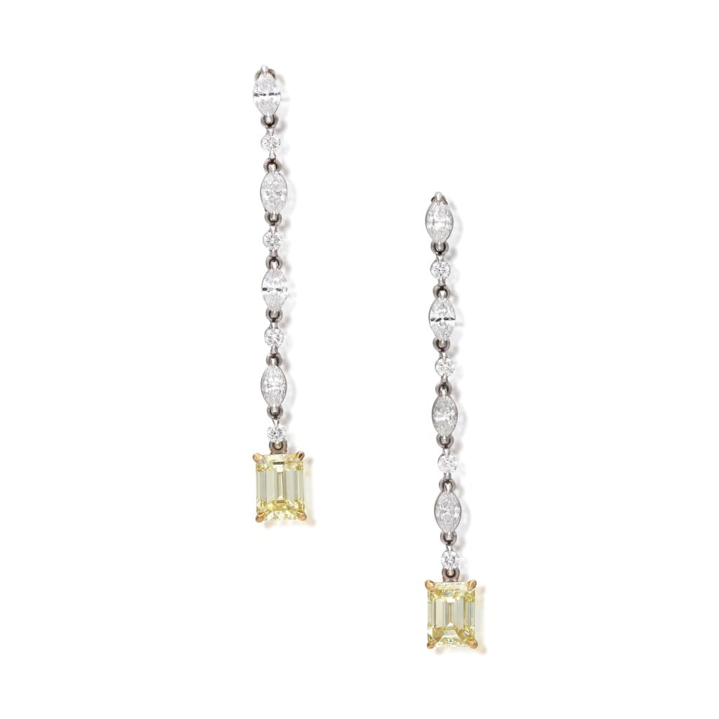 Gold, Fancy Intense Yellow Diamond and Diamond Drop Earrings