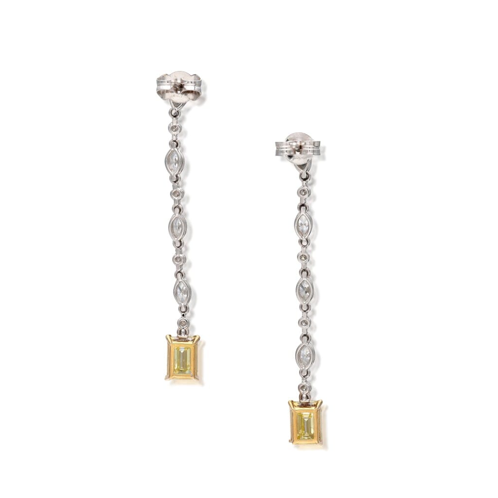 Gold, Fancy Intense Yellow Diamond and Diamond Drop Earrings