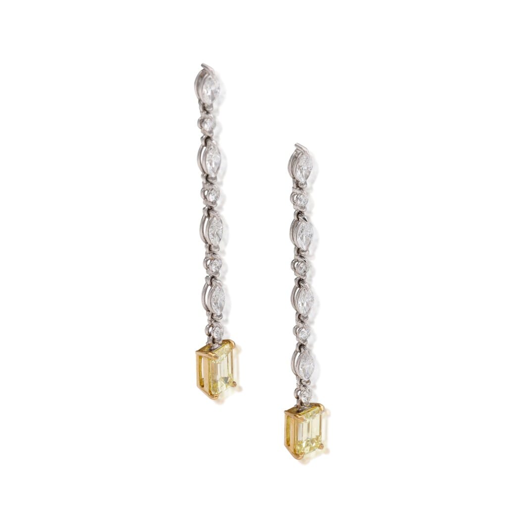 Gold, Fancy Intense Yellow Diamond and Diamond Drop Earrings