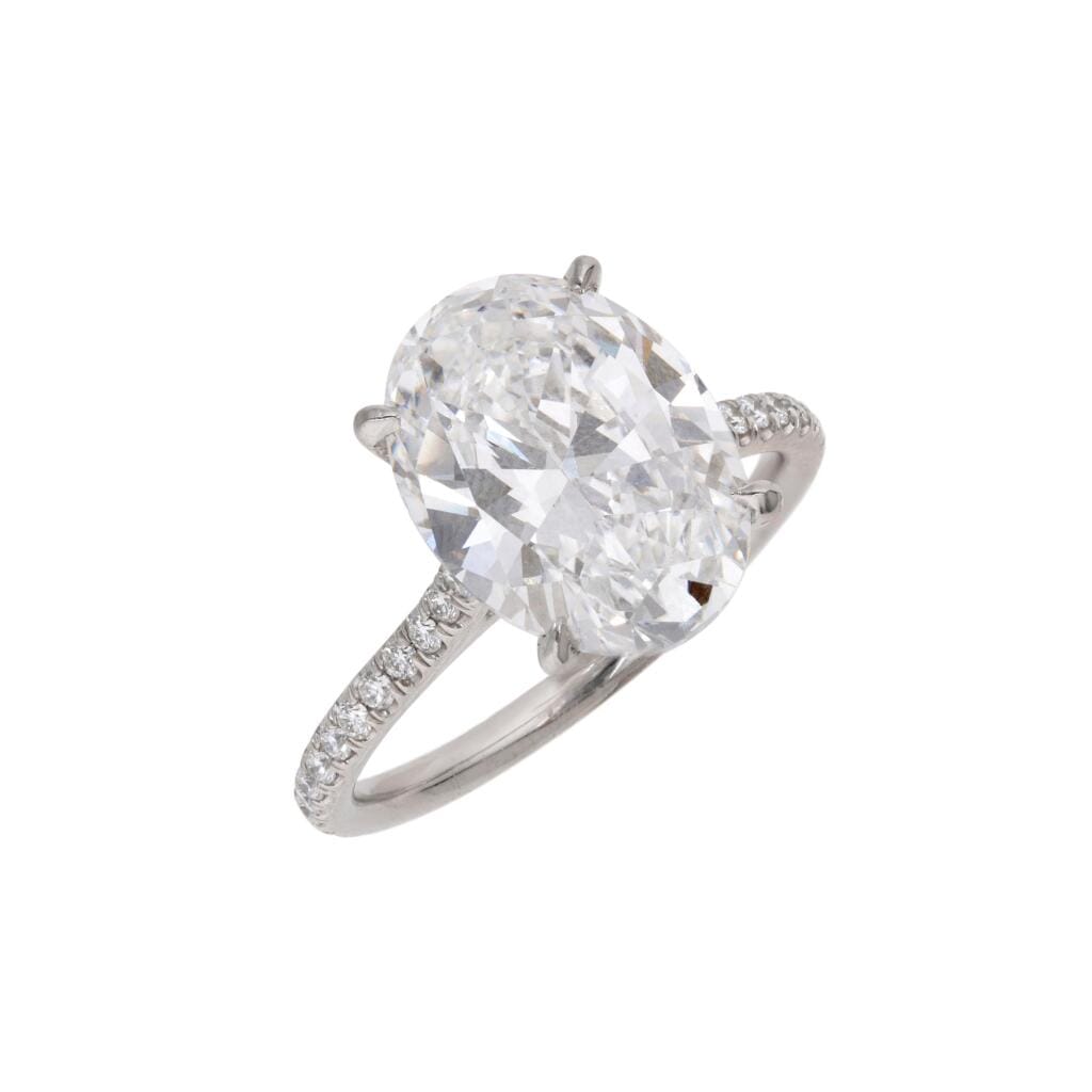 Platinum, 4.22ct Oval Cut Diamond and Diamond Engagement Ring