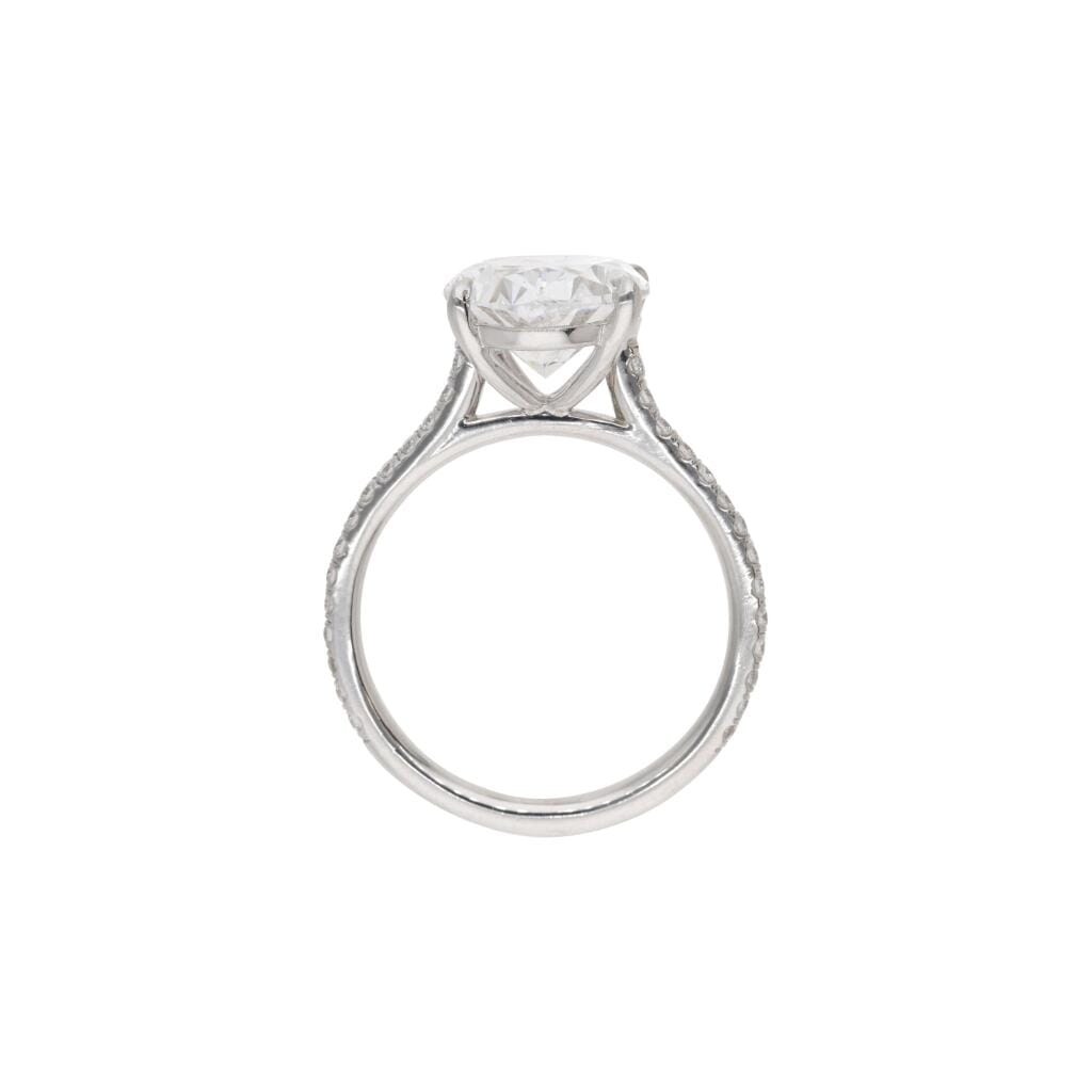 Platinum, 4.22ct Oval Cut Diamond and Diamond Engagement Ring