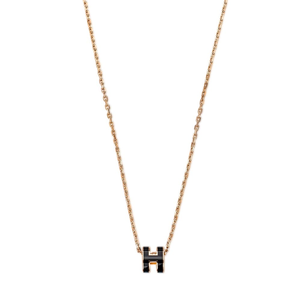 Black Lacquer Mini Pop H Pendant Rose Gold Hardware