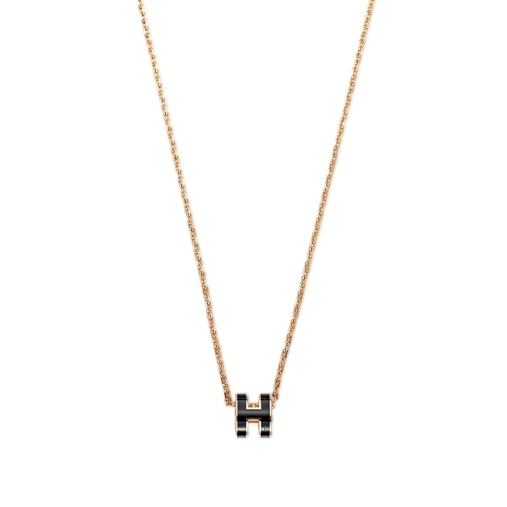 Black Lacquer Mini Pop H Pendant Rose Gold Hardware