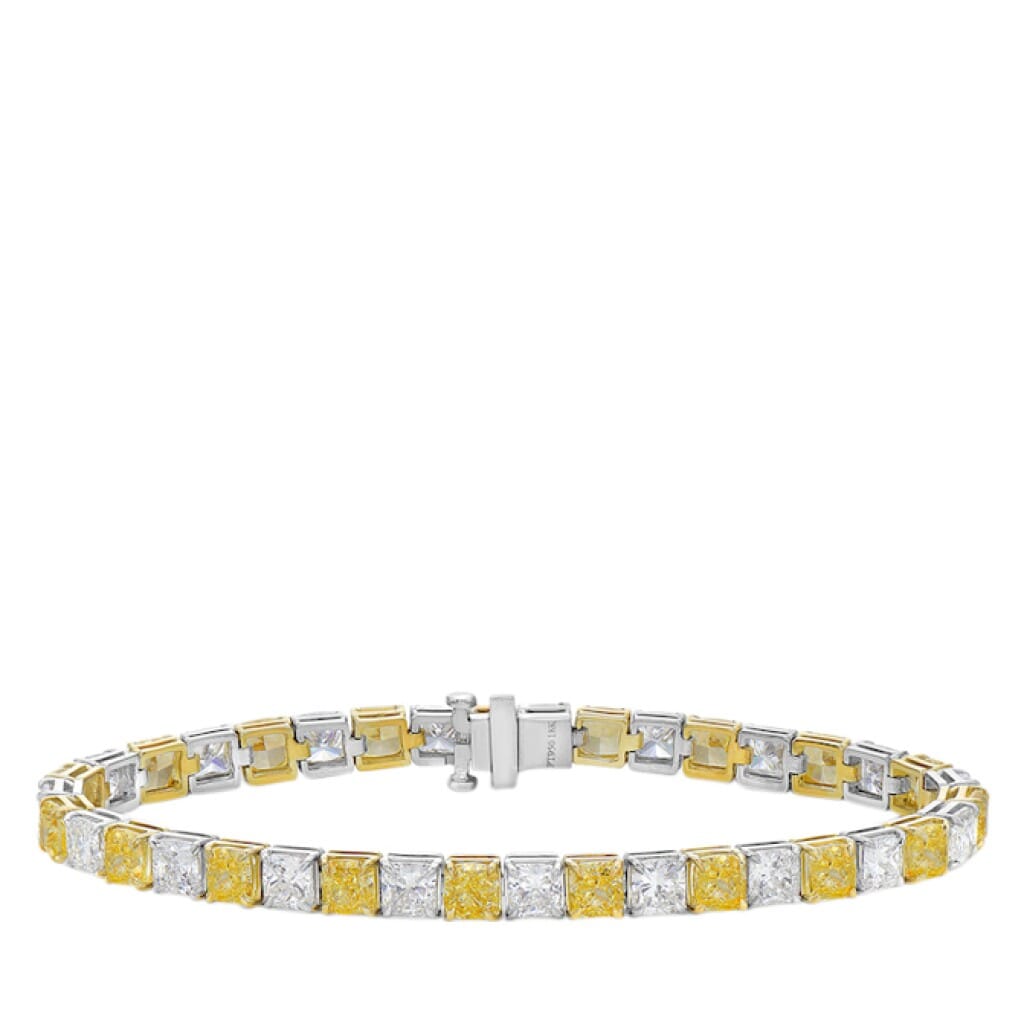 Platinum, Gold, 14.90ct Yellow Diamond and Diamond Line Bracelet