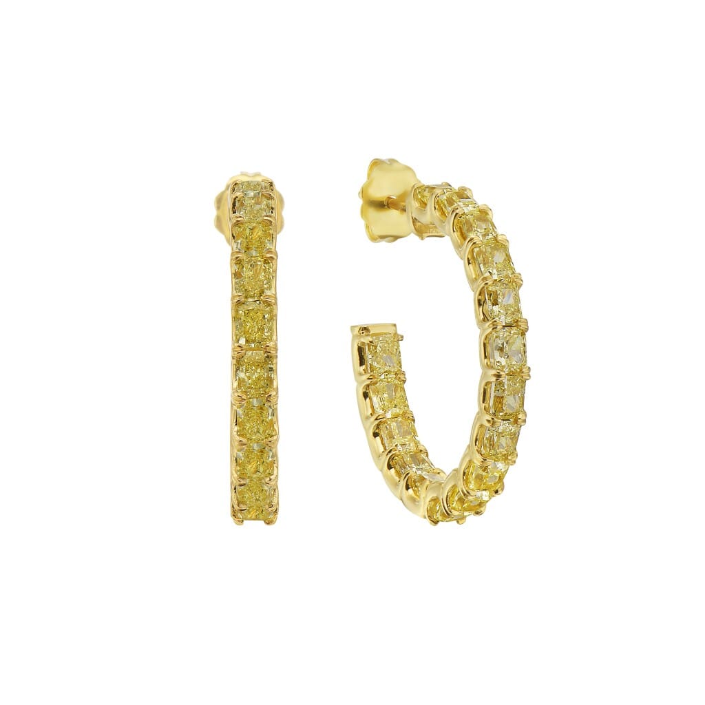 Gold and 8.00ct Fancy Yellow Diamond Hoop Earrings